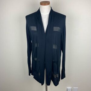 Lafayette 148 Silk-Blend Open-Front Striped Cardigan Sweater - Black